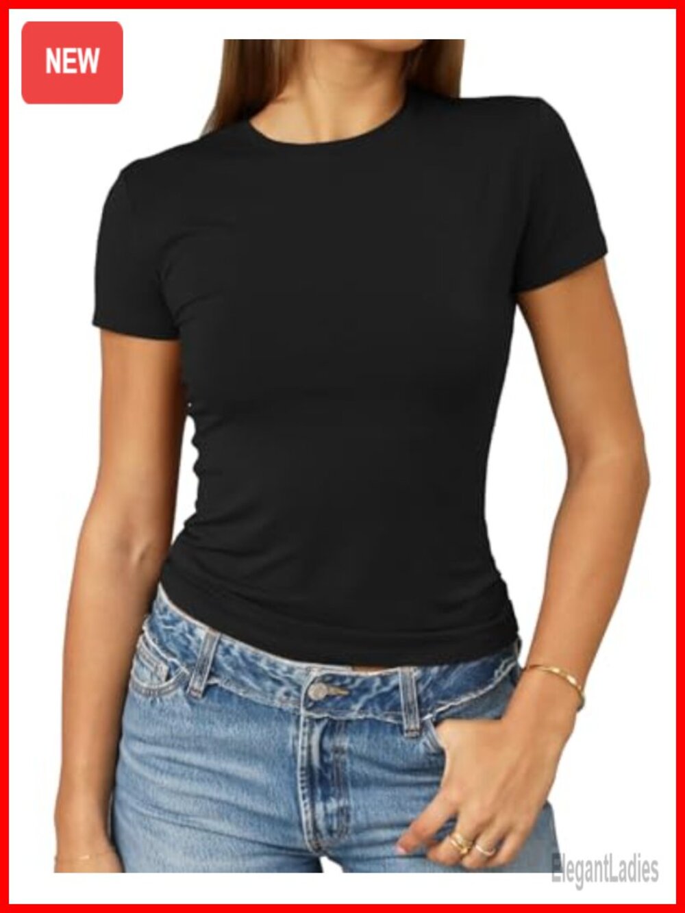 Women's Slim Fit Crewneck Crop Top Short Sleeve Rayon Spandex T-Shirt